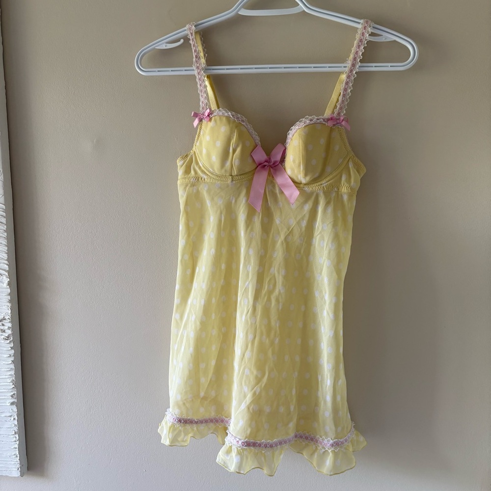 La SENZA Yellow Chemise with Pink Lace Accents